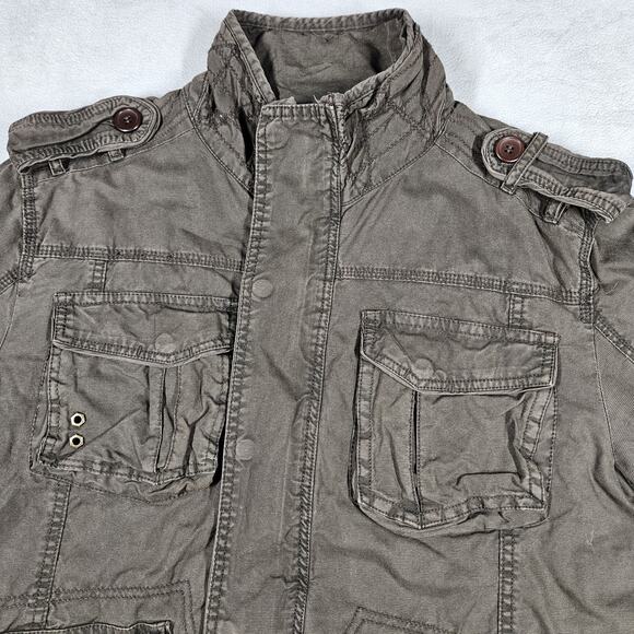 Buckle Black Label Military Jacket Mens Large Heavy Utility Brown Canvas FLAW - Picture 2 of 16